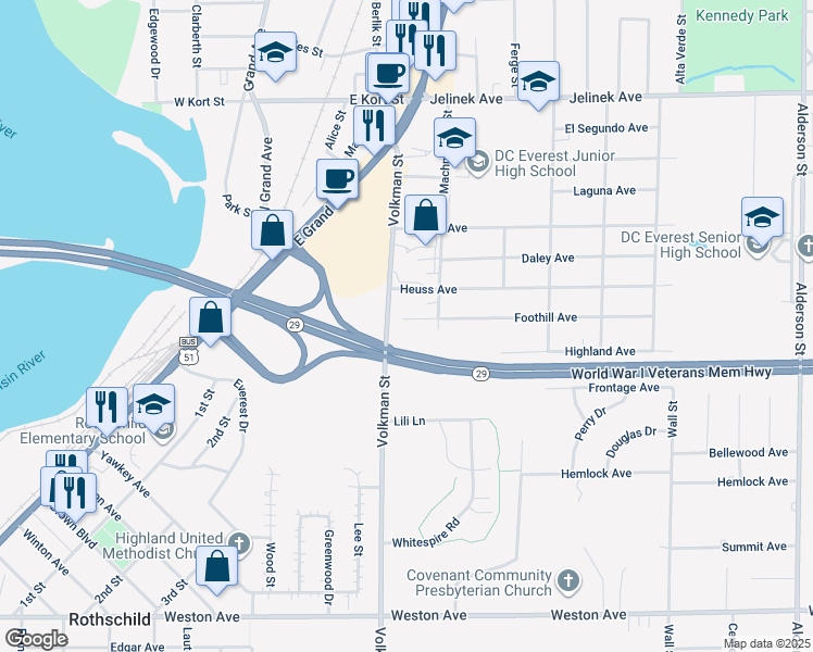 map of restaurants, bars, coffee shops, grocery stores, and more near 1303 Foothill Avenue in Schofield
