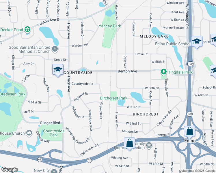 map of restaurants, bars, coffee shops, grocery stores, and more near 5401 West 60th Street in Minneapolis