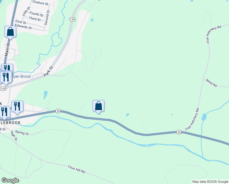 map of restaurants, bars, coffee shops, grocery stores, and more near 83 New Hampshire 26 in Colebrook