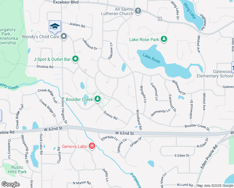 map of restaurants, bars, coffee shops, grocery stores, and more near 5984 Stoneybrook Drive in Minnetonka