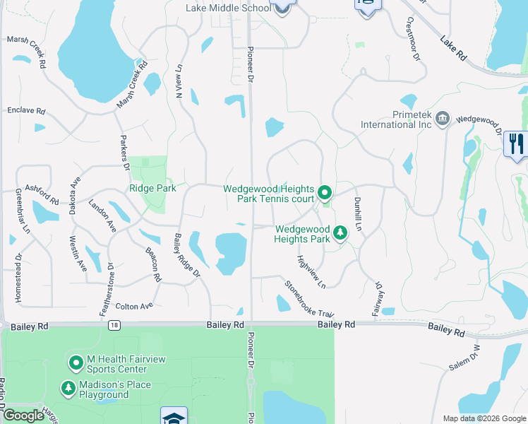map of restaurants, bars, coffee shops, grocery stores, and more near 8761 Springwood Drive in Woodbury