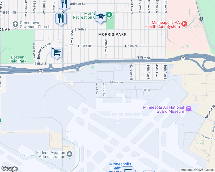 map of restaurants, bars, coffee shops, grocery stores, and more near 760 Military Highway in Minneapolis