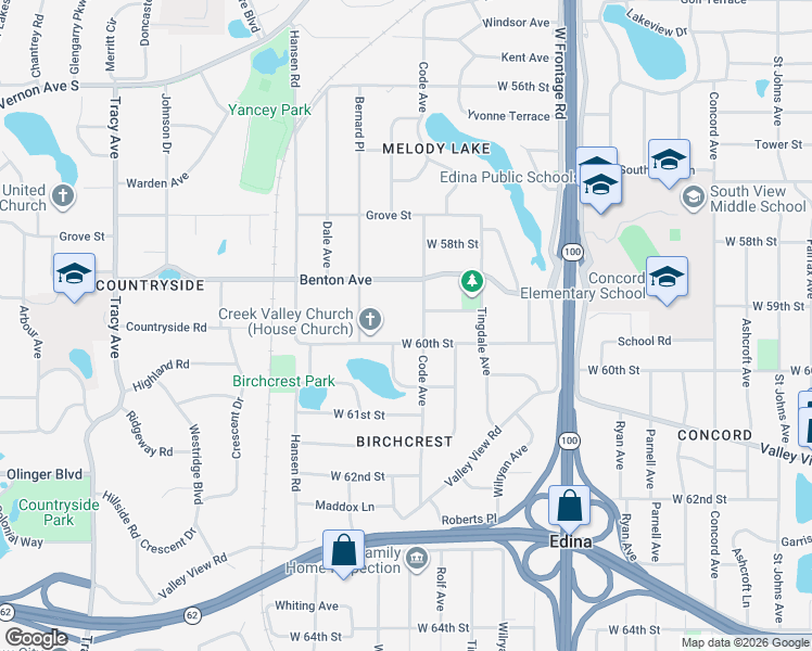 map of restaurants, bars, coffee shops, grocery stores, and more near 5201 West 60th Street in Edina