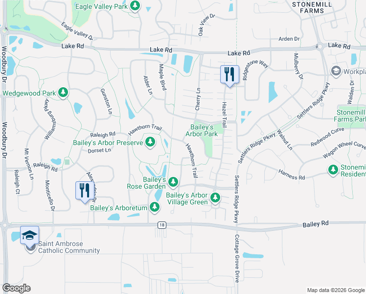 map of restaurants, bars, coffee shops, grocery stores, and more near 3699 Lilac Lane in Woodbury