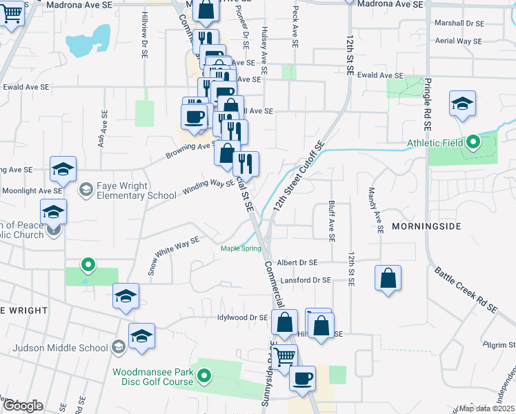 map of restaurants, bars, coffee shops, grocery stores, and more near 864 Promontory Place Southeast in Salem