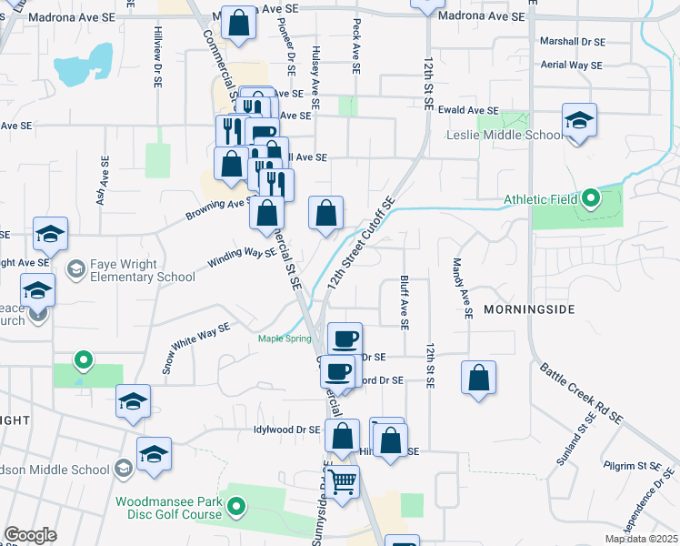 map of restaurants, bars, coffee shops, grocery stores, and more near 1010 Doris Loop Southeast in Salem