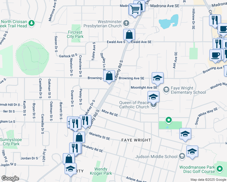 map of restaurants, bars, coffee shops, grocery stores, and more near 661-691 Lockwood Lane South in Salem