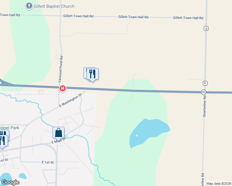 map of restaurants, bars, coffee shops, grocery stores, and more near 10550 State Highway 22 East in Gillett