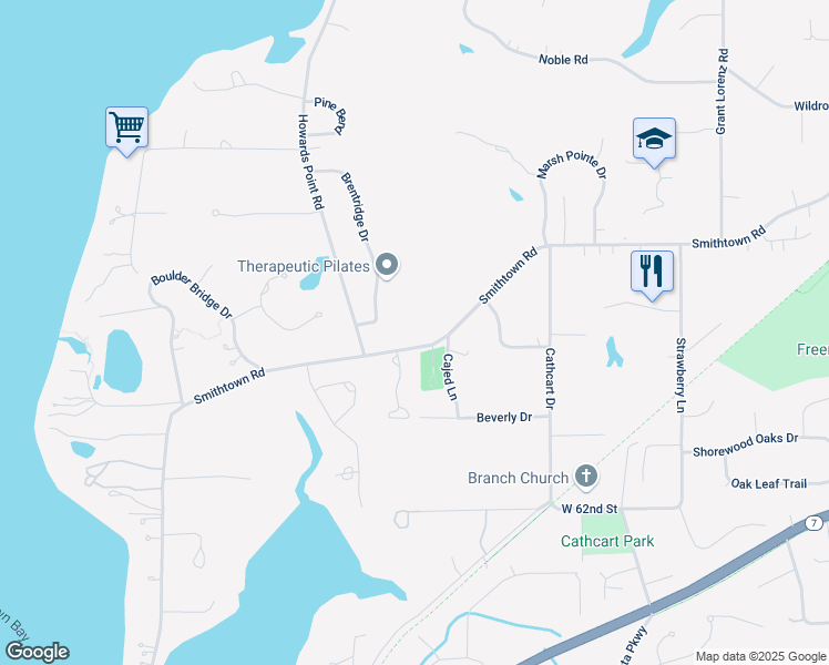 map of restaurants, bars, coffee shops, grocery stores, and more near 27260 Smithtown Road in Excelsior