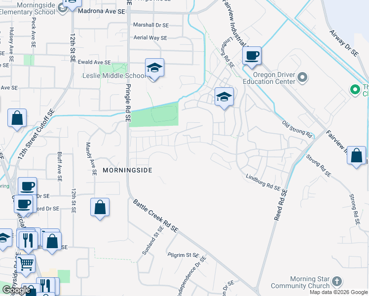 map of restaurants, bars, coffee shops, grocery stores, and more near Stagecoach Way Southeast in Salem
