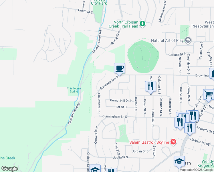 map of restaurants, bars, coffee shops, grocery stores, and more near 2014 Browning Avenue South in Salem