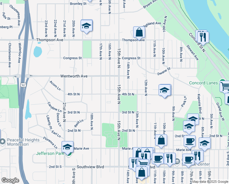 map of restaurants, bars, coffee shops, grocery stores, and more near 409 15th Avenue North in South Saint Paul