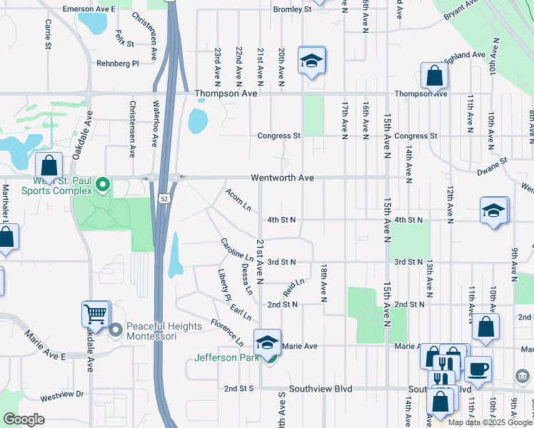 map of restaurants, bars, coffee shops, grocery stores, and more near 400 21st Avenue North in South St. Paul