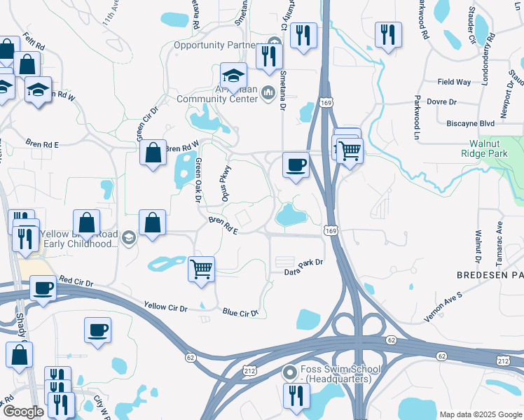 map of restaurants, bars, coffee shops, grocery stores, and more near 5995 Opus Parkway in Minnetonka