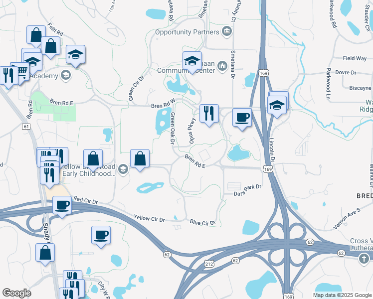 map of restaurants, bars, coffee shops, grocery stores, and more near 5995 Opus Parkway in Minnetonka