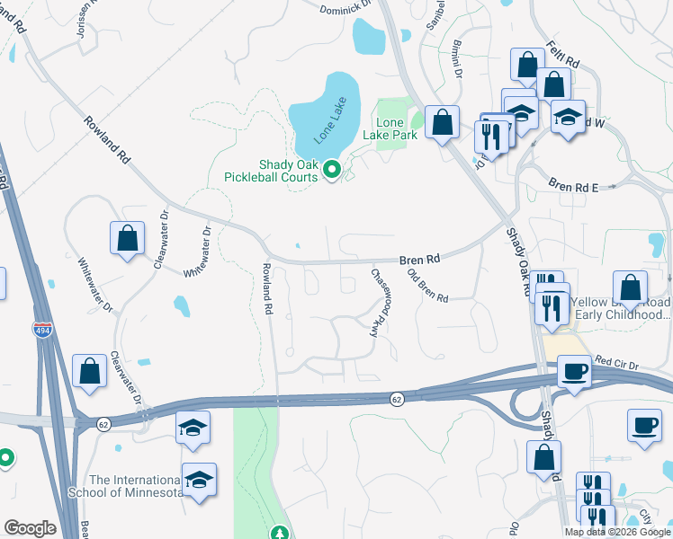map of restaurants, bars, coffee shops, grocery stores, and more near 5398 Lone Lake Loop in Minnetonka
