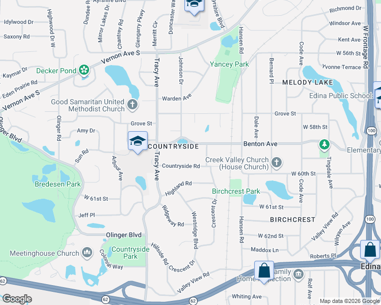 map of restaurants, bars, coffee shops, grocery stores, and more near 5517 Benton Avenue in Minneapolis