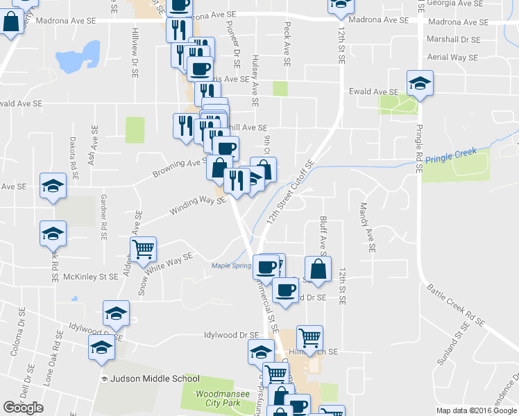 map of restaurants, bars, coffee shops, grocery stores, and more near 864 Promontory Point Southeast in Salem