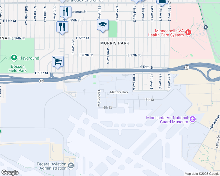 map of restaurants, bars, coffee shops, grocery stores, and more near 760 Military Highway in Minneapolis