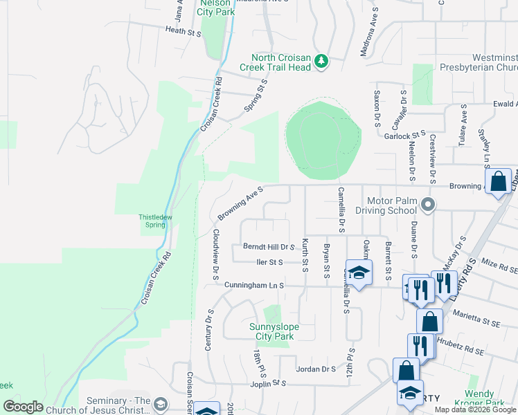 map of restaurants, bars, coffee shops, grocery stores, and more near 4149 Cloud Drive South in Salem