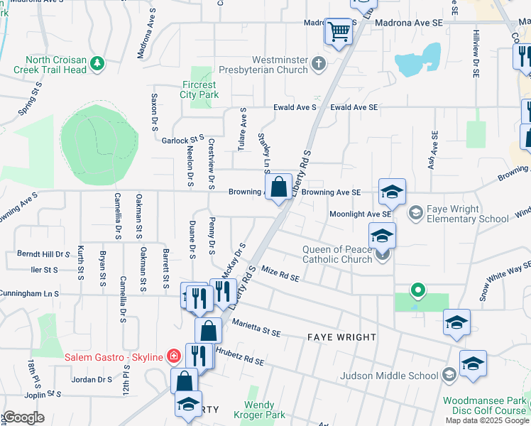 map of restaurants, bars, coffee shops, grocery stores, and more near 731 Lockwood Lane South in Salem