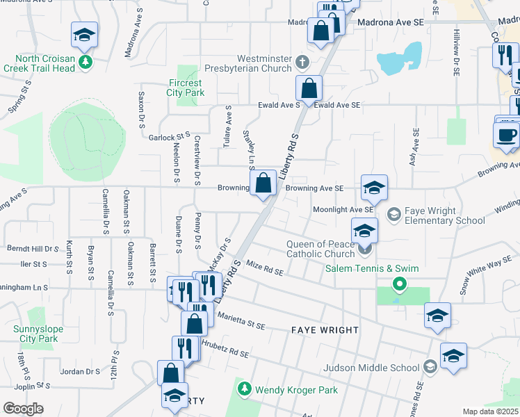map of restaurants, bars, coffee shops, grocery stores, and more near 661-691 Lockwood Lane South in Salem