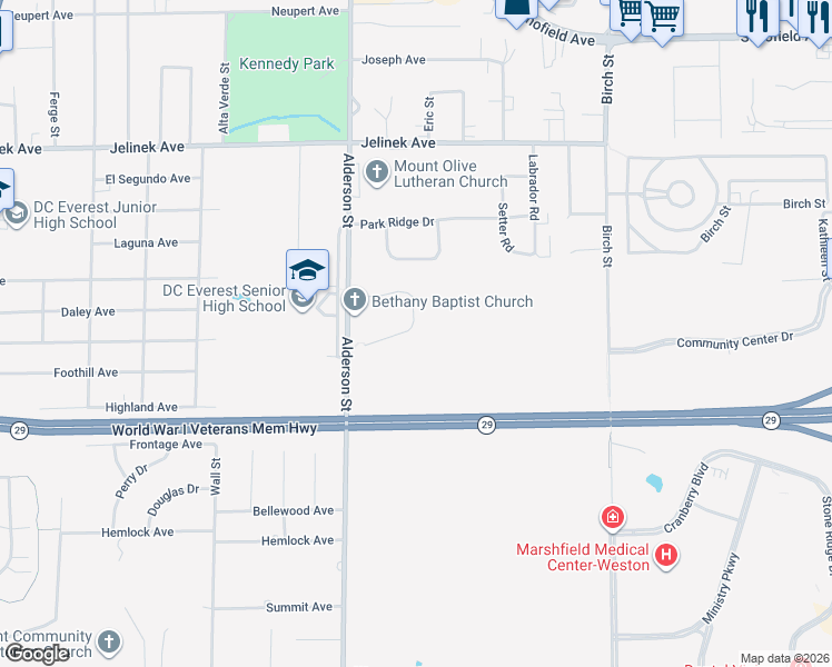 map of restaurants, bars, coffee shops, grocery stores, and more near 2601 Pointe Road in Weston