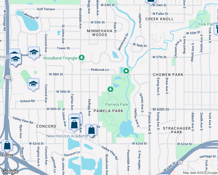 map of restaurants, bars, coffee shops, grocery stores, and more near 5845 Brookview Avenue in Minneapolis