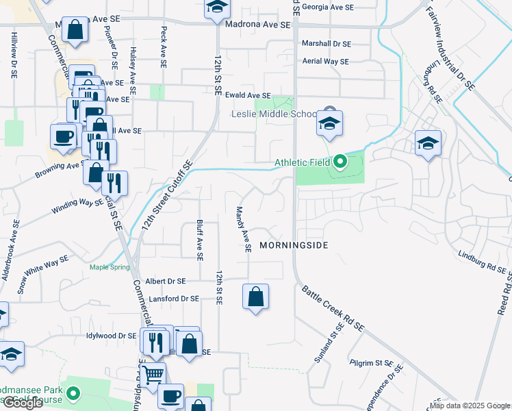 map of restaurants, bars, coffee shops, grocery stores, and more near 4055 Copper Glen Court Southeast in Salem