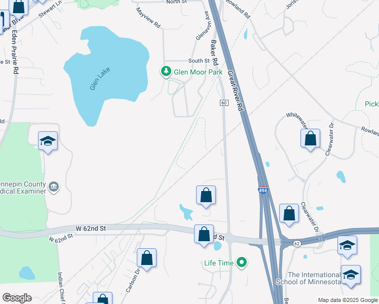 map of restaurants, bars, coffee shops, grocery stores, and more near 5800 Baker Road in Minnetonka