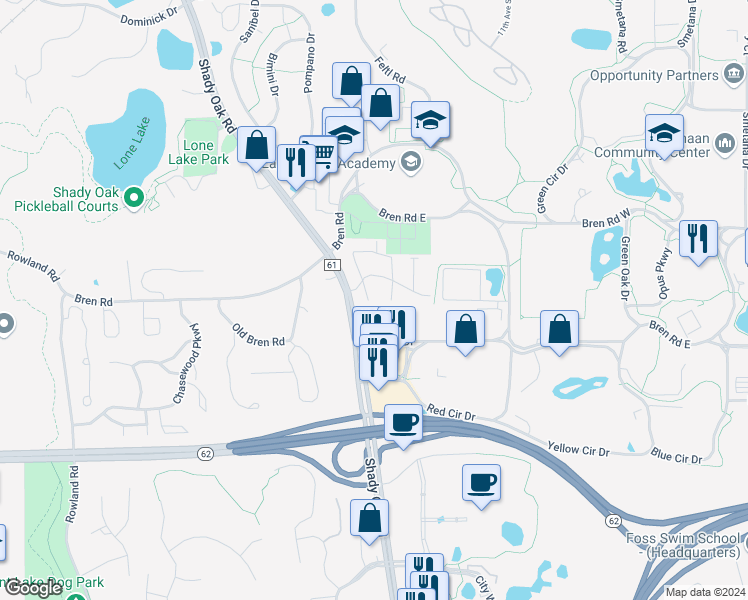 map of restaurants, bars, coffee shops, grocery stores, and more near 5931 Abbott Place in Hopkins