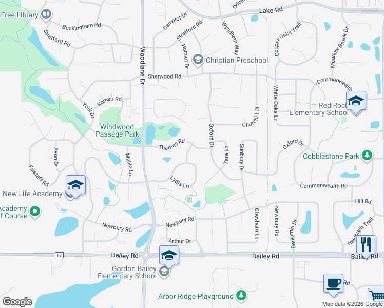 map of restaurants, bars, coffee shops, grocery stores, and more near 7094 Lydia Lane in Woodbury