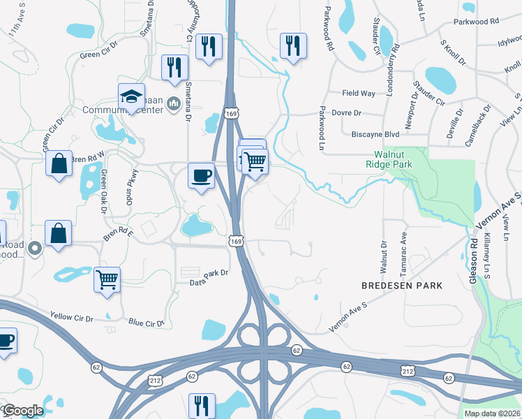 map of restaurants, bars, coffee shops, grocery stores, and more near 5995 Lincoln Drive in Edina