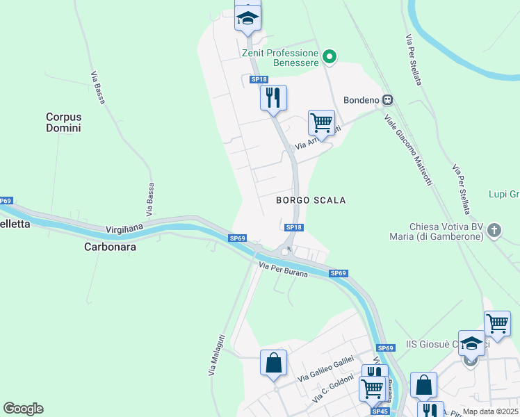 map of restaurants, bars, coffee shops, grocery stores, and more near 5 Via Andrea Palladio in Bondeno