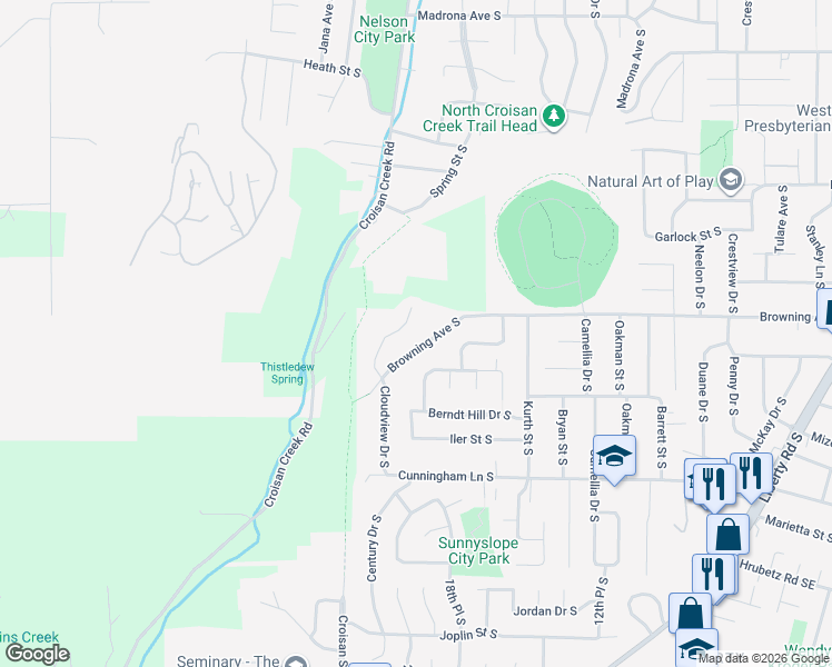 map of restaurants, bars, coffee shops, grocery stores, and more near 2014 Browning Avenue South in Salem