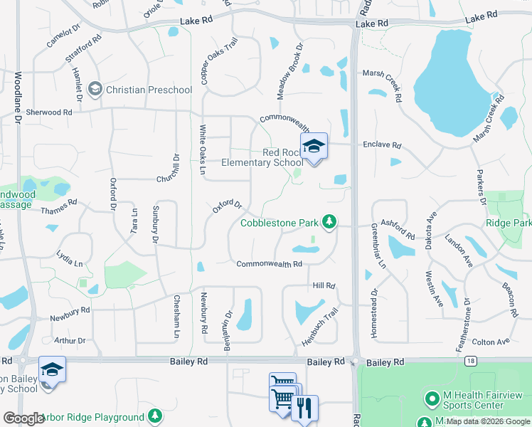 map of restaurants, bars, coffee shops, grocery stores, and more near 3912 Oxford Drive in Woodbury