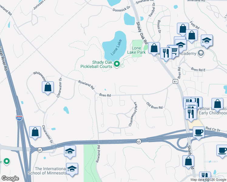 map of restaurants, bars, coffee shops, grocery stores, and more near 5398 Lone Lake Loop in Minnetonka