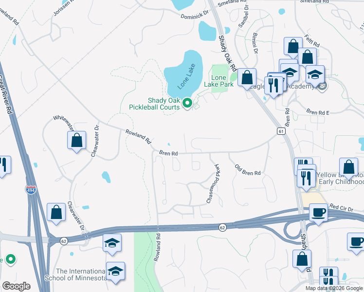 map of restaurants, bars, coffee shops, grocery stores, and more near 5398 Lone Lake Loop in Minnetonka