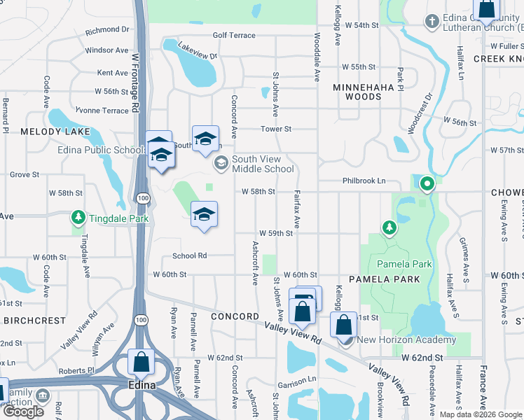map of restaurants, bars, coffee shops, grocery stores, and more near 5800 Saint Johns Avenue in Minneapolis