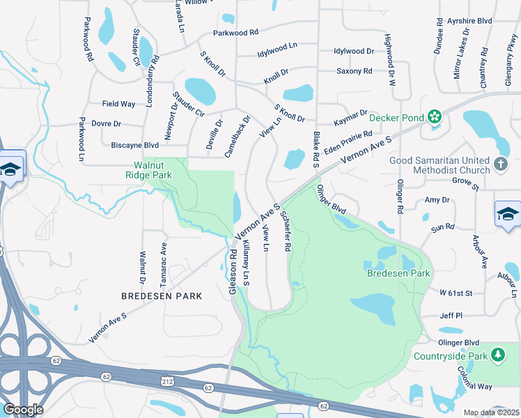 map of restaurants, bars, coffee shops, grocery stores, and more near 5801 View Lane in Edina