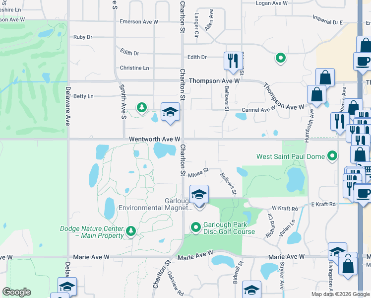 map of restaurants, bars, coffee shops, grocery stores, and more near in West Saint Paul