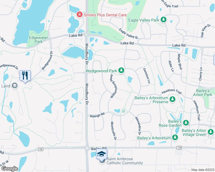 map of restaurants, bars, coffee shops, grocery stores, and more near 3545 Fairfax Lane in Woodbury