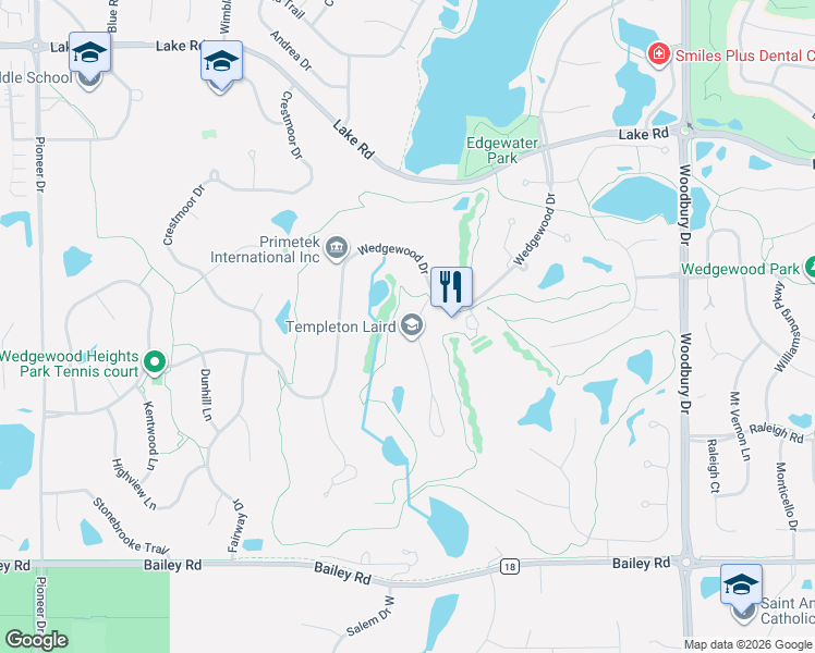 map of restaurants, bars, coffee shops, grocery stores, and more near 3550 Village Court in Woodbury