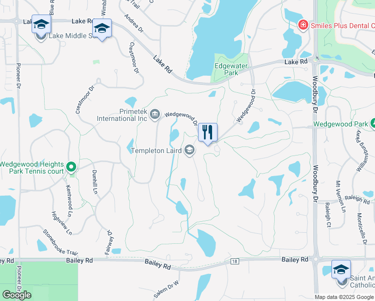 map of restaurants, bars, coffee shops, grocery stores, and more near 3550 Village Court in Woodbury