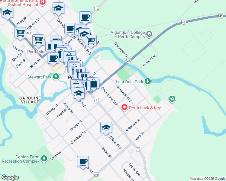 map of restaurants, bars, coffee shops, grocery stores, and more near in Perth