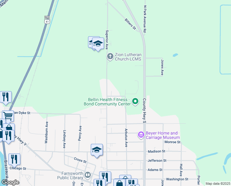 map of restaurants, bars, coffee shops, grocery stores, and more near 119 Memorial Drive in Oconto