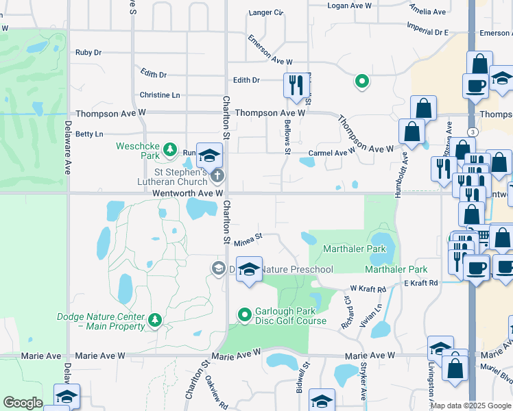 map of restaurants, bars, coffee shops, grocery stores, and more near 217 County Road 8 in West Saint Paul