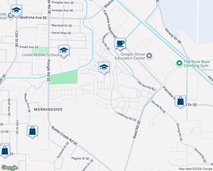 map of restaurants, bars, coffee shops, grocery stores, and more near 2353 Audubon Avenue Southeast in Salem