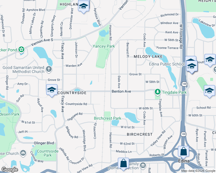 map of restaurants, bars, coffee shops, grocery stores, and more near 5808 Hansen Road in Minneapolis