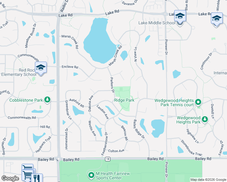 map of restaurants, bars, coffee shops, grocery stores, and more near 3525 Parkers Drive in Woodbury